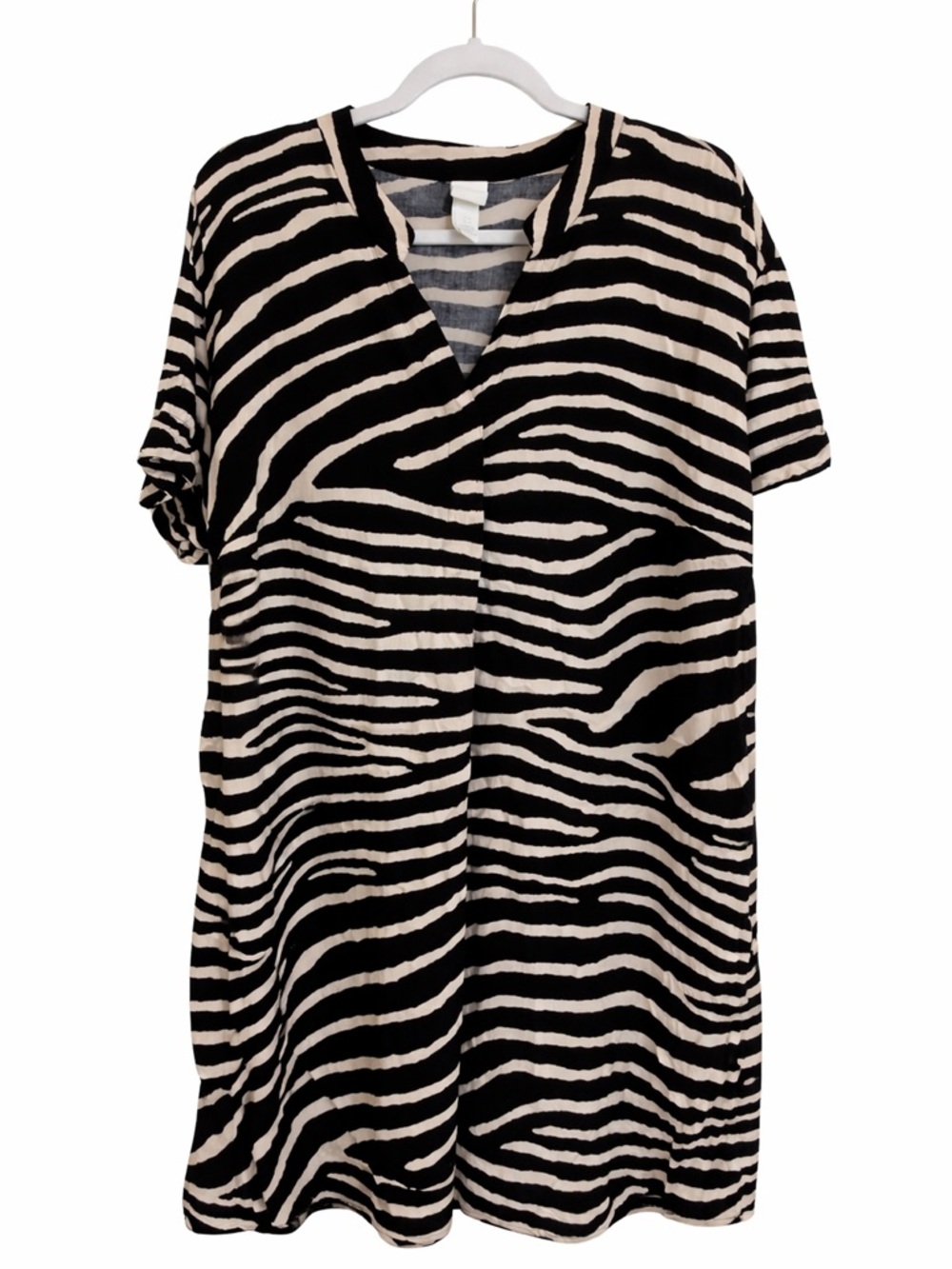 H&M Black & Cream Zebra Print V-Neck Mini Dress